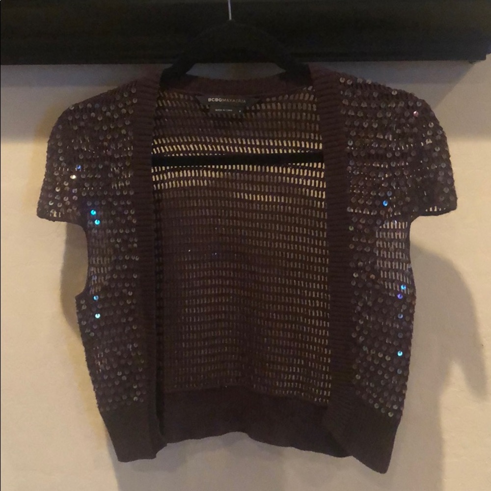 BCBG Rainbow Sequin over Chocolate Brown Bolero